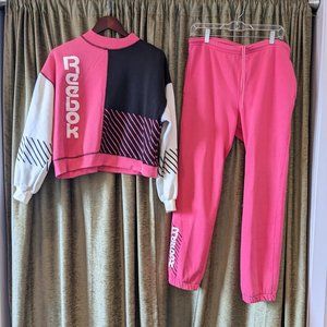 SOLD Vintage 80s Reebok Sweatsuit - Sweatshirt & Sweatpants geometric retro pink